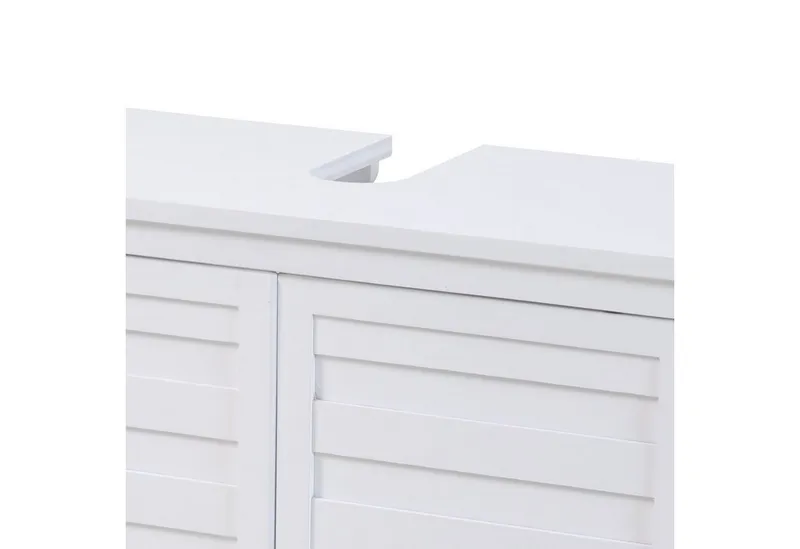 SVITA Waschbeckenunterschrank BAMBUS, Siphonausschnitt, 2 Türen, Magnetverschluss, Ablage, Farbwahl Badezimmerschrank, Bambus, Weiß, 67 x 28 x 60 cm, Weiß, – Produktbild 5 von 5