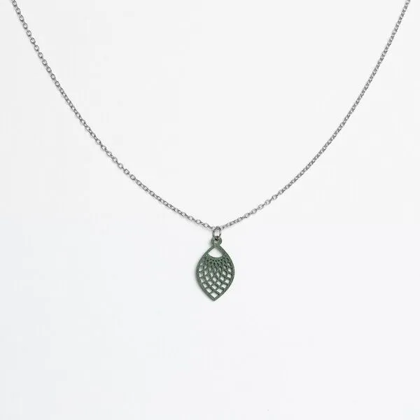 feinformart feinformart Kette mit Holzanhänger 'Leaf', Moosgrün (grün), – Produktbild 1 von 4