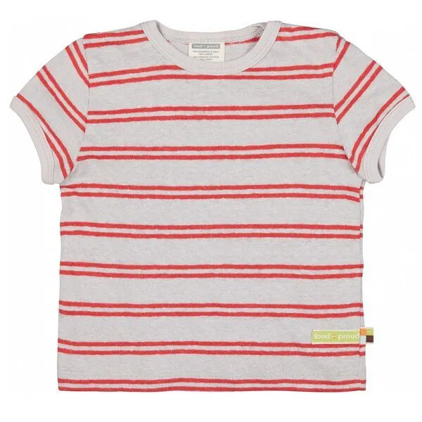 loud + proud loud + proud Babys & Kinder T-Shirt Streifen mit Leinen, GOTS-zertifiziert, Stone (grau), – Produktbild 1 von 1
