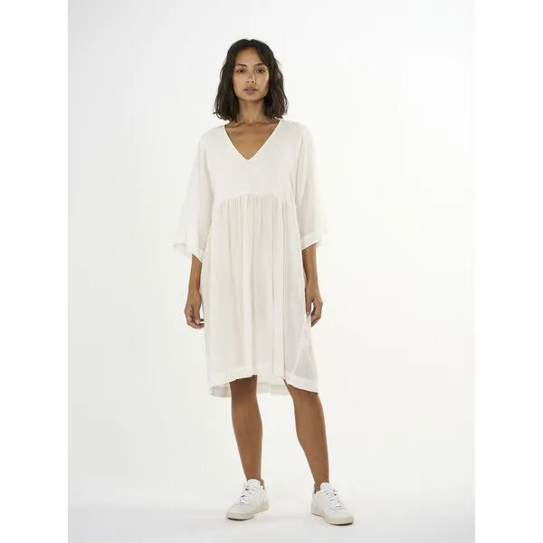 KnowledgeCotton Apparel KnowledgeCotton Apparel Midi Kleid - HEATHER cotton crepe A-shape dress - aus Bio-Baumwolle, Weiß (snow white), – Produktbild 1 von 4