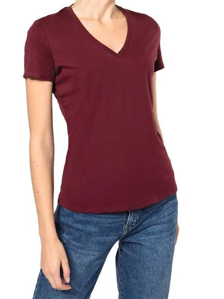 YTWOO YTWOO Basic Damen T-Shirt mit V-Ausschnitt aus Bio-Baumwolle in Conversion, Wine, – Produktbild 4 von 4