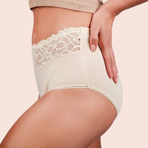 Taynie Periodenunterwäsche Bio-Baumwolle OEKO-TEX® biozidfrei ohne PFAs leichte bis mittlere Tage Taynie Deluxe, Beige, – Produktbild 4 von 4