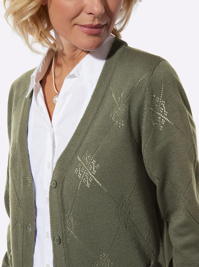 Witt Ajourstrickjacke, Khaki, – Produktbild 1 von 2