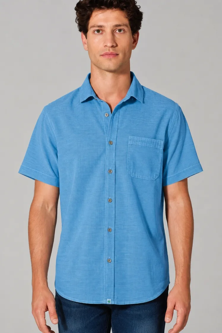 HempAge Hempage Herren vegan Kurzarm Shirt Topaz, Blau, – Produktbild 2 von 2
