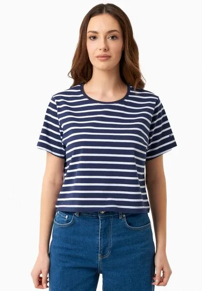 ORGANICATION ORGANICATION Gestreiftes T-Shirt aus Bio-Baumwolle, Off white/dark navy, – Produktbild 1 von 4