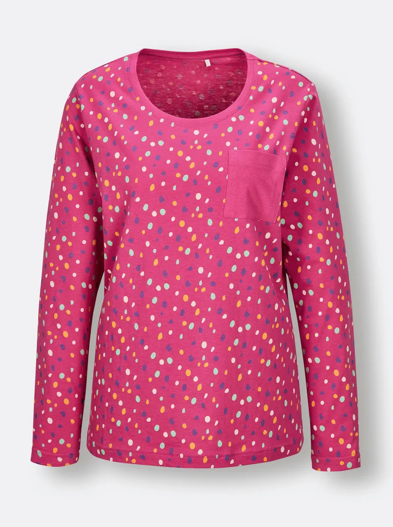 wäschepur Schlafanzug-Shirt fuchsia-bedruckt, Fuchsia-bedruckt, – Produktbild 1 von 2