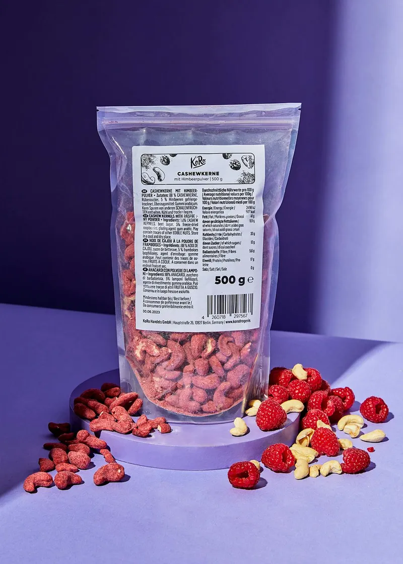 KoRo Cashewkerne mit Himbeerpulver 500 g – Produktbild 2 von 5