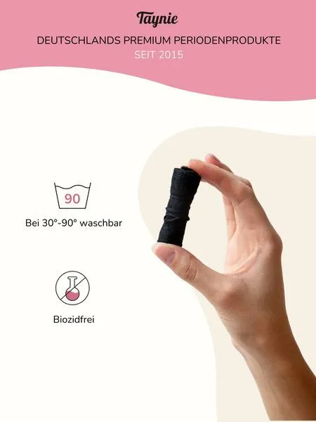 Taynie Taynie Waschbare Tampons extra stark (8 Stk.) Biozidfrei wiederverwendbar 90°C Stofftampons, Schwarz, – Produktbild 2 von 4