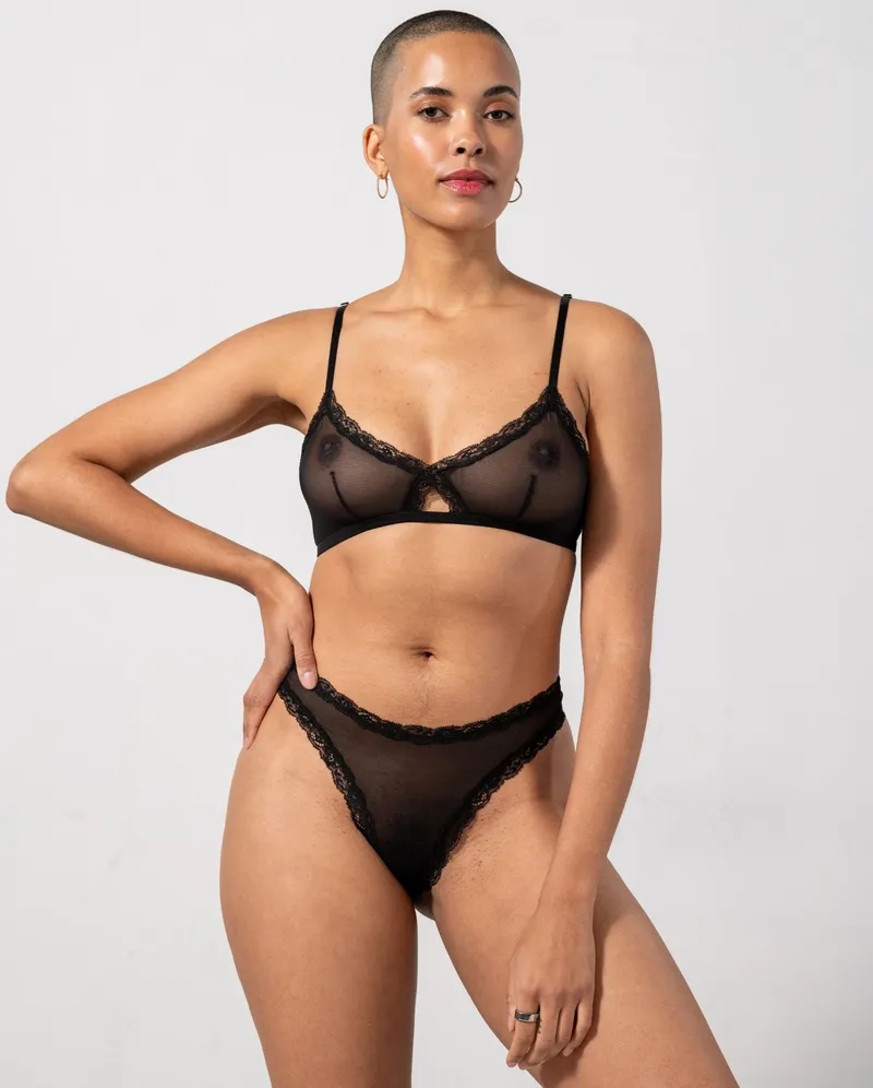 Understatement Understatement Damen vegan Multipack Thong Mesh Lace Trim Schwarz, Schwarz, – Produktbild 2 von 2
