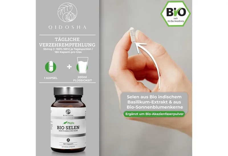 QIDOSHA Bio Selen Kapseln, 180 St., 33.3 g, Organisches Selenmethionin – Produktbild 1 von 5