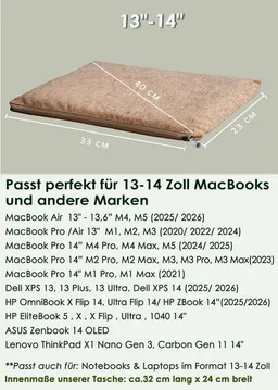BY COPALA BY COPALA Gefütterte 13–14 Zoll Kork Laptoptasche – Nachhaltige vegane Hülle, wasserabweisende handgefertigte Tasche mit Zipper für MacBook Air / Pro & Notebooks - Natur – Produktbild 1 von 1