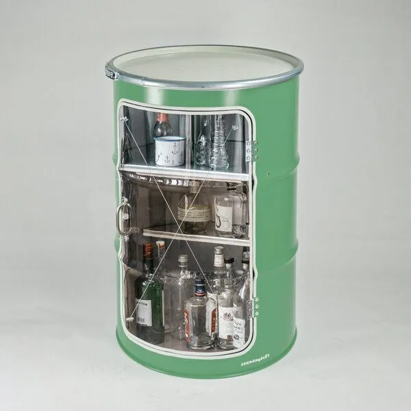 Lockengelöt Lockengelöt Hausbar Vitrine aus einem Hamburger Ölfass, Resedagrün (gepulvert), – Produktbild 2 von 3