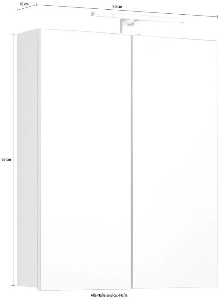welltime Spiegelschrank Sovana Badschrank wahlweise mit oder ohne Beleuchtung - (B/T/H) 60/18/67 cm, Weiß, – Produktbild 5 von 5