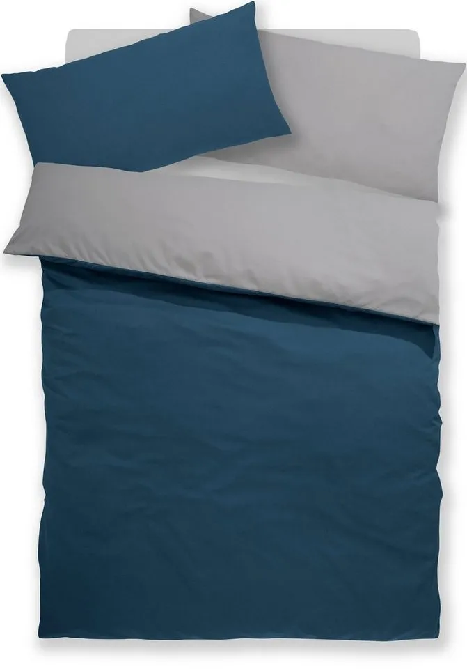 OTTO home Wendebettwäsche Desner2 100% Microfaser, extra weich, allergikerfreundlich, Microfaser, 2 teilig, Premium Qualität, uni, schnell trocknend, pflegeleicht, ab 135x200 cm, Blau|grau, – Produktbild 2 von 7