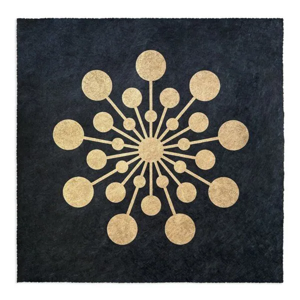 Veskor Cassiopeia Veskor Cassiopeia STARBURST Kornkreis Linoldruck | 40 × 40 cm | Gold auf Schwarz – Produktbild 1 von 4