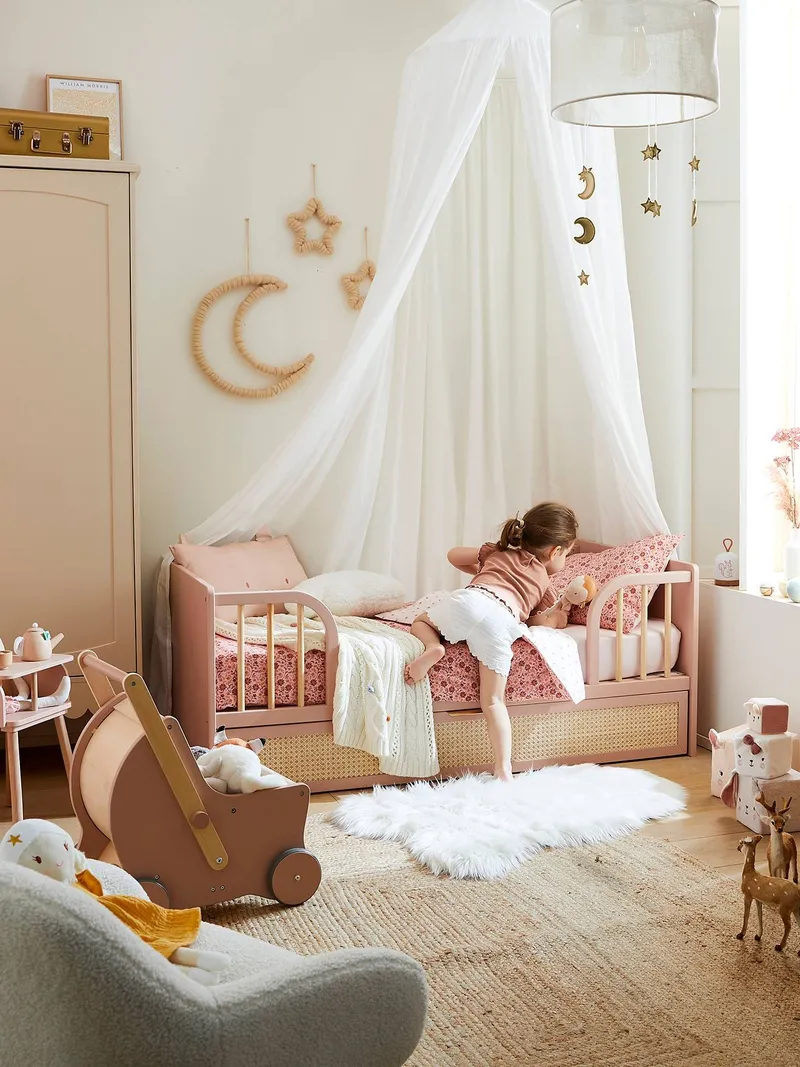 Vertbaudet Mitwachsendes Babybett POESIE 70x140 cm, Rosa/braun, – Produktbild 1 von 4