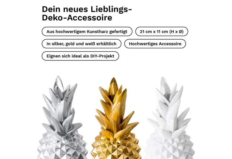 shelfmade Dekofigur Deko Ananas Wohnzimmer Tischdeko aus Kunstharz - Ananas aus Polyresin, Silberfarben, – Produktbild 3 von 4
