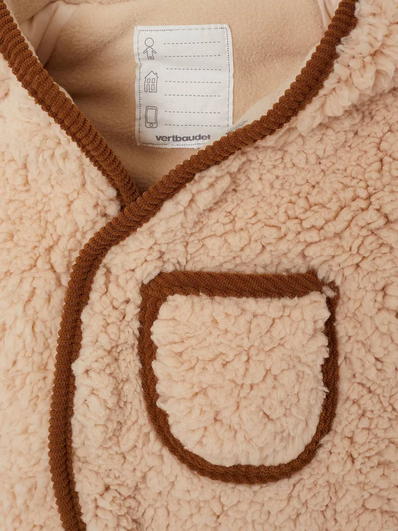 Vertbaudet Vertbaudet Winteroverall mit Kapuze Neugeborenen Fellimitat, Sandfarben, – Produktbild 2 von 3