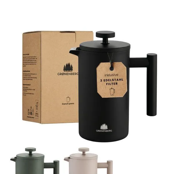 GROENENBERG GROENENBERG Edelstahl French Press bunt 0,6 oder 1 Liter | mit Thermo-Effekt | Inkl. Ersatzfilter, Black, – Produktbild 1 von 4