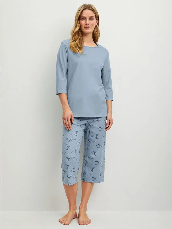CALIDA CALIDA Capri-Pyjama Hotel Nights Damen (2 tlg) mit Capri-Hose, weich, komfortabel, Blau, – Produktbild 3 von 4