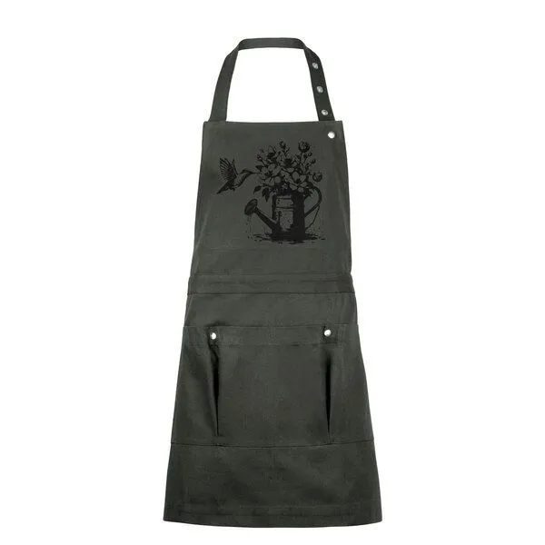 HANDGEDRUCKT HANDGEDRUCKT "Gartenfreude" Gartenschürze aus zertifizierter Bio Baumwolle, Dark grey, – Produktbild 1 von 3