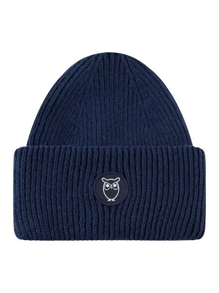 KnowledgeCotton Apparel KnowledgeCotton Apparel Woll-Mütze - Rib Beanie - aus 100% Merino Wolle, Blau (total eclipse), – Produktbild 1 von 3