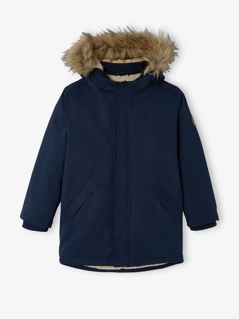 Vertbaudet Vertbaudet Jungen Winterjacke mit Teddyfleece-Futter, Marine, – Produktbild 1 von 3