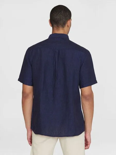 KnowledgeCotton Apparel KnowledgeCotton Apparel Hemd - Regular Linen Short Sleeve Shirt - aus 100% Leinen, Totale eclipse (blau), – Produktbild 2 von 4