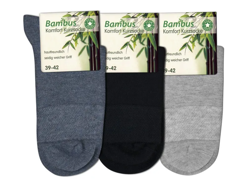 Die Sockenbude Kurzsocken BAMBUS (Bund, 3-Paar, grau, blau, schwarz) mit weichem Komfortbund ohne Gummi – Produktbild 1 von 5