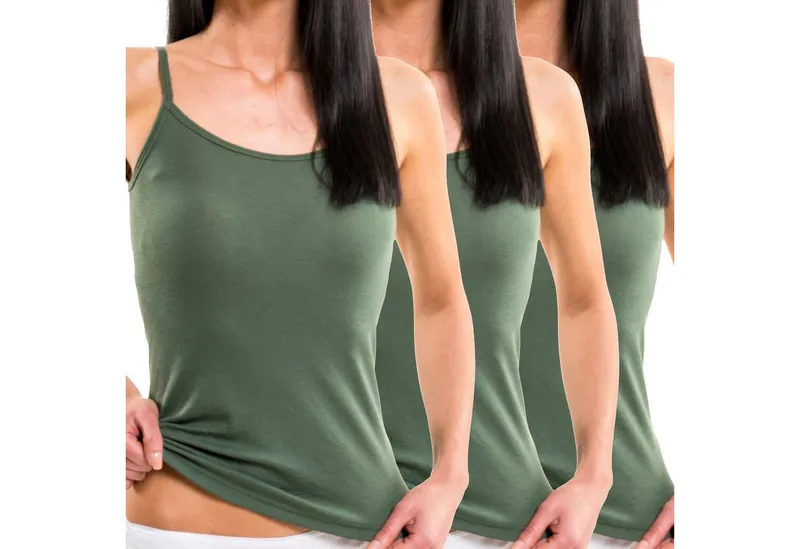 HERMKO Achseltop 1560 (Pack, 3er) Träger Top, Bio-Baumwolle, Spaghettiträger, Shirt, Basic, Grün, – Produktbild 1 von 3
