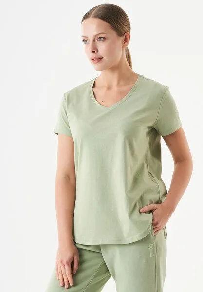 ORGANICATION ORGANICATION ESSENTIALS-TUBA- Basic T-Shirt aus Bio-Baumwolle mit V-Ausschnitt, Sage green, – Produktbild 3 von 3