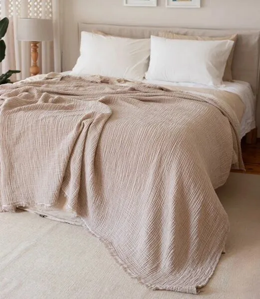 Sandiik Sandiik Bio-Musselin Wohndecke – Double Face – Made in Stuttgart, Graubeige/beige, – Produktbild 2 von 4
