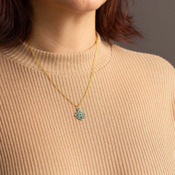 feinformart feinformart Kette mit Holzanhänger 'Flower Mini', Aquamarin (türkis), – Produktbild 2 von 5
