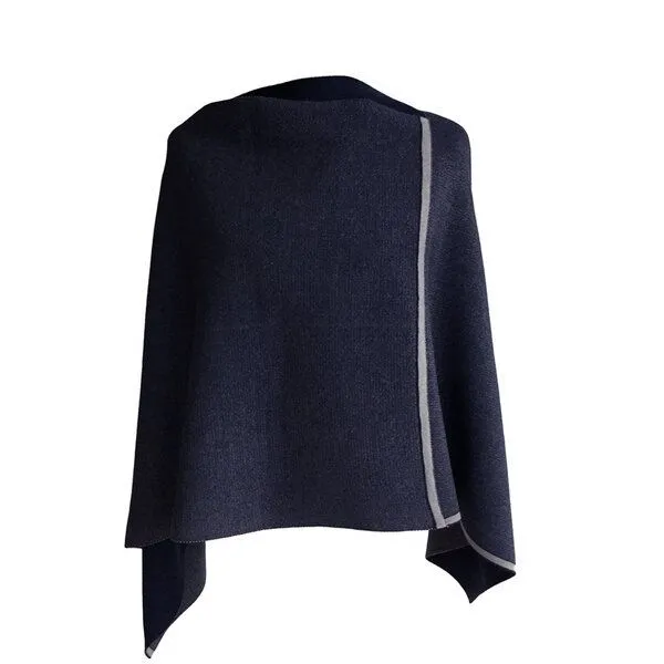 austriandesign.at austriandesign.at DreieckPoncho reversibel dünn aus extrafeiner Merinowolle, Blau/grau, – Produktbild 2 von 4