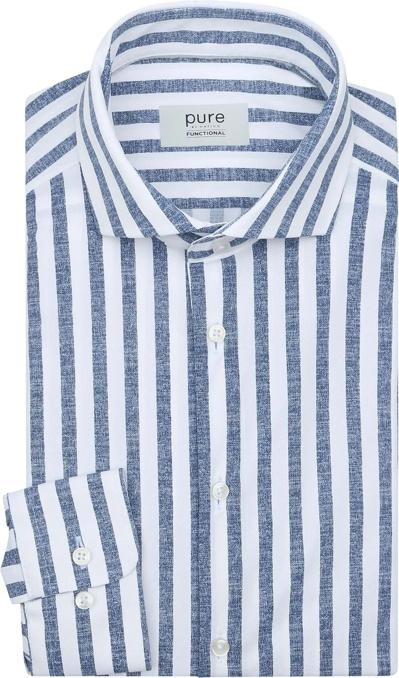 Pure Pure Shirt Linen Optics Stripe Blau - Größe 41 (L), Blau, – Produktbild 1 von 3