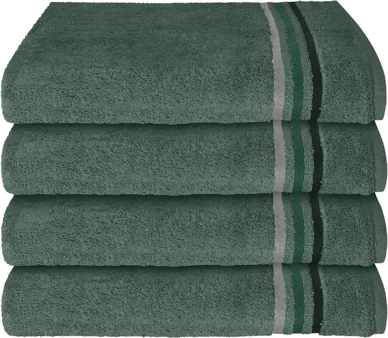 Schiesser Schiesser Handtücher Skyline Color aus 100 % Baumwolle mit eleganter Streifenbordüre, Frottier (Set, 4-St), OEKO-TEX® MADE IN GREEN, Grün, – Produktbild 1 von 6