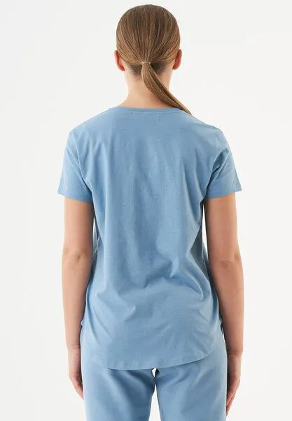 ORGANICATION ORGANICATION ESSENTIALS-TUBA- Basic T-Shirt aus Bio-Baumwolle mit V-Ausschnitt, Steel blue, – Produktbild 4 von 4
