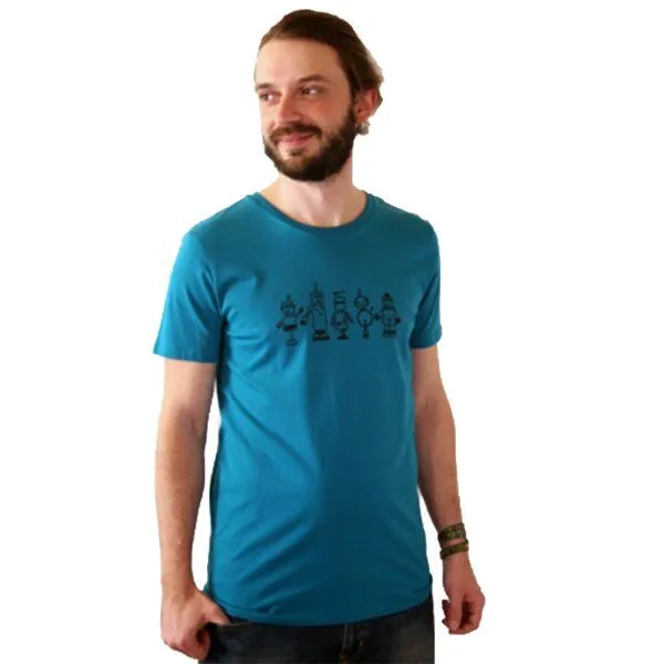 Spangeltangel Spangeltangel T-Shirt "Roboter", Herrenshirt, bedruckt, Handsiebdruck, Petrol, – Produktbild 4 von 4