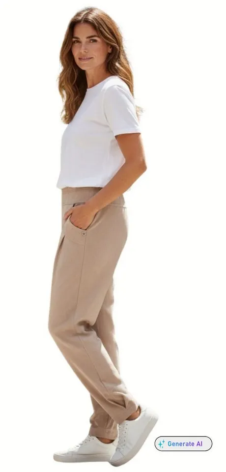 Stehmann Schlupfhose Stehmann, Schlupfhose Rachell2-680 aus veganem Wildleder Veganes Wildleder, Faltendetails an Taschen und Saum, Beige, – Produktbild 2 von 2