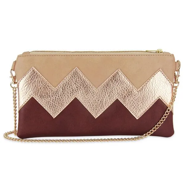 lille mus lille mus Zick-Zack-Clutch ZILIA mit Umhängekette, Beige/roségold/bordeaux, – Produktbild 2 von 4