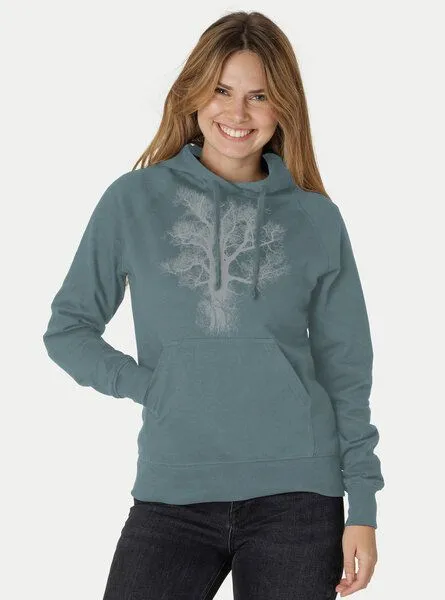 Peaces.bio - handbedruckte Biomode Peaces.bio - handbedruckte Biomode Bio-Damen-Kapuzensweater Chestnut, Blaugrün, – Produktbild 2 von 2