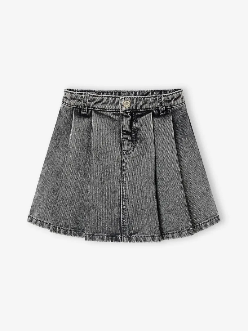 Vertbaudet Mädchen Faltenrock aus Denim er denim, Grauer denim, – Produktbild 1 von 3