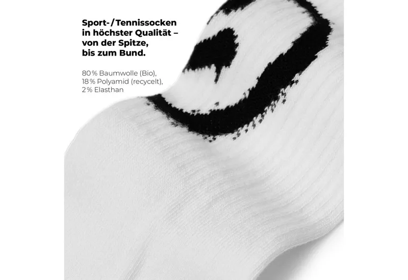 von Jungfeld von Jungfeld Tennissocken SMILEY Baumwolle 36-46 Unisex 2 Paar (2-Paar, 2er-Pack) Sportsocken mit verstärkter Ferse & Fußsohle aus Bio-Baumwolle, Weiß, – Produktbild 4 von 5