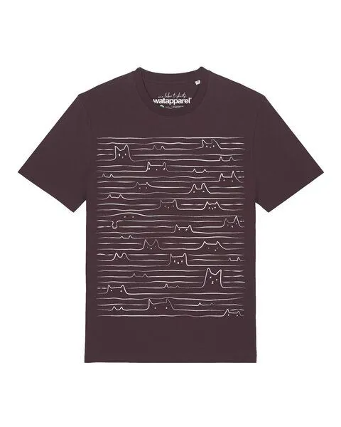 watapparel watapparel T-Shirt Unisex Doodle Cats, Red brown, – Produktbild 1 von 2