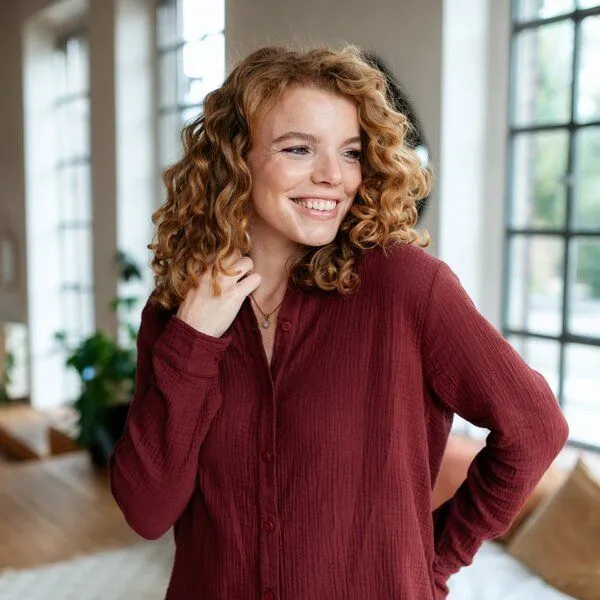 NORDLICHT NORDLICHT Damen Musselin Bluse aus 100% Bio-Baumwolle FENJA, Rot, – Produktbild 1 von 4