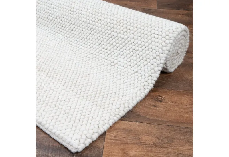 Consilio Concept Designteppich WOOLY Teppich Wohnzimmer Wolle Designer Natur Vegan, Kugelteppich, Filzkugelteppich, Wollteppich, Weiß, – Produktbild 4 von 5