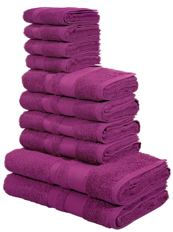 OTTO home Handtuch Set Vanessa, 10-tlg Handtuch-Set, weich, in Standard- und Premium-Qualität, Walkfrottee (Set, 10-St), 100% Baumwolle, Duschtücher, Handtücher, Gästetücher, mit Bordüre, Lila, – Produktbild 2 von 5