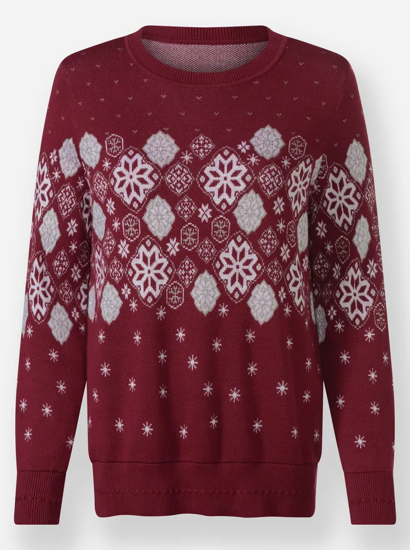 Witt Jacquard-Pullover, Dunkelrot-gemustert, – Produktbild 1 von 2
