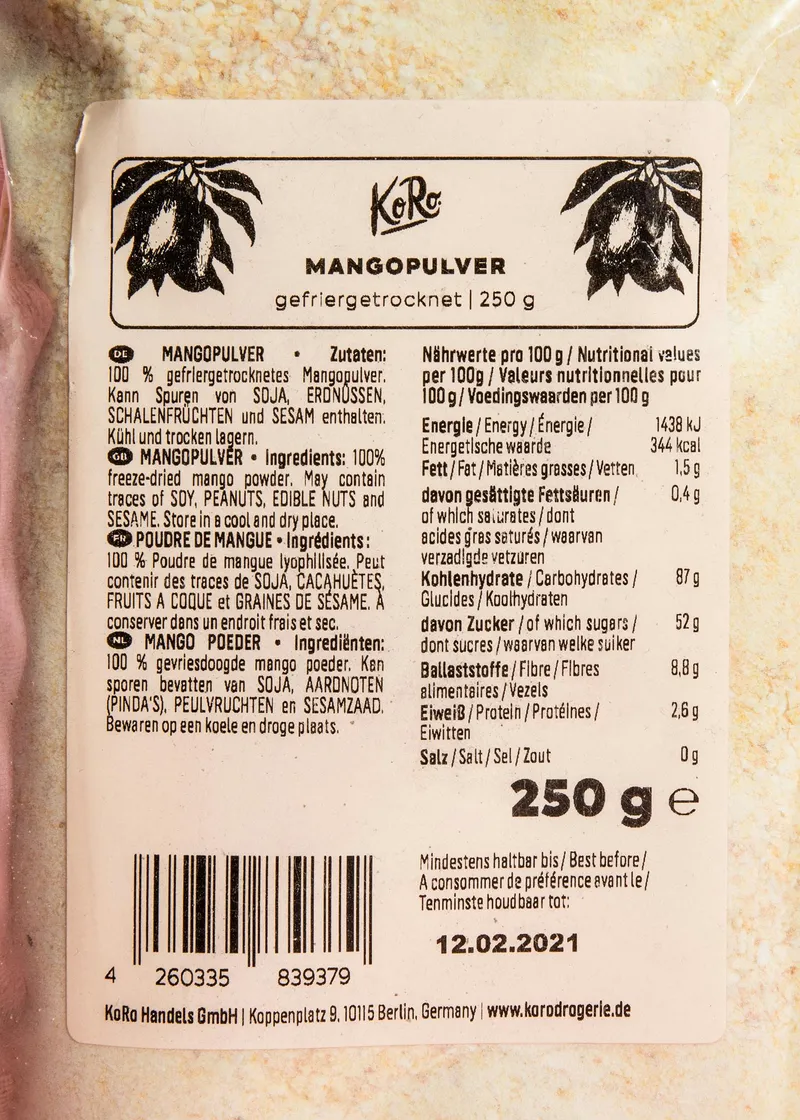 KoRo Gefriergetrocknetes Mangopulver 250 g – Produktbild 3 von 5