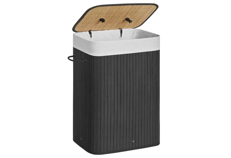 SONGMICS SONGMICS Wäschekorb mit Deckel, Wäschesammler aus Bambus, faltbar, für Waschküche, 72 Liter, Wäschesack herausnehmbar und maschinenwaschbar, 40x30x61 cm, Schwarz, – Produktbild 1 von 5